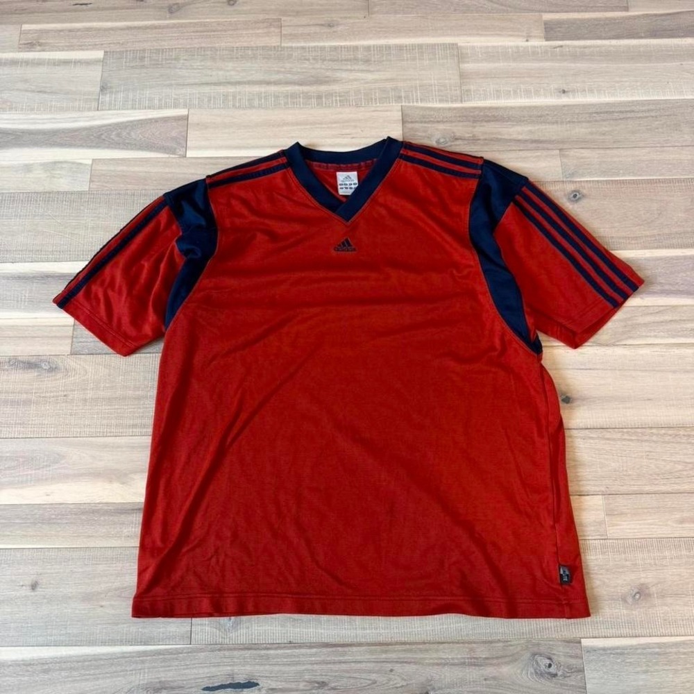 Y2K 2000s Bagyy Adidas red & navy striped jersey Size L #sportswear #retro